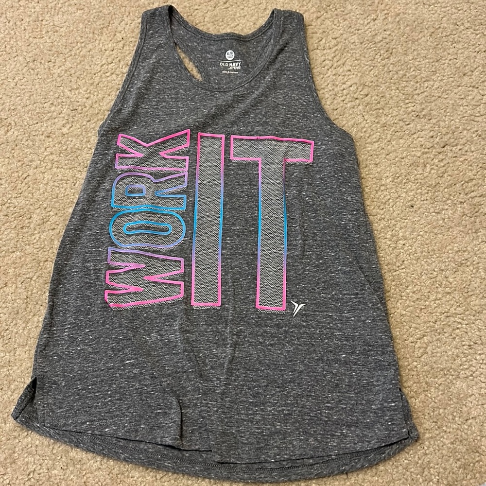 GIRLS OLD NAVY ACTIVE GRAPHIC TANK TOP SIZE XL-14-GRAY-WORK IT